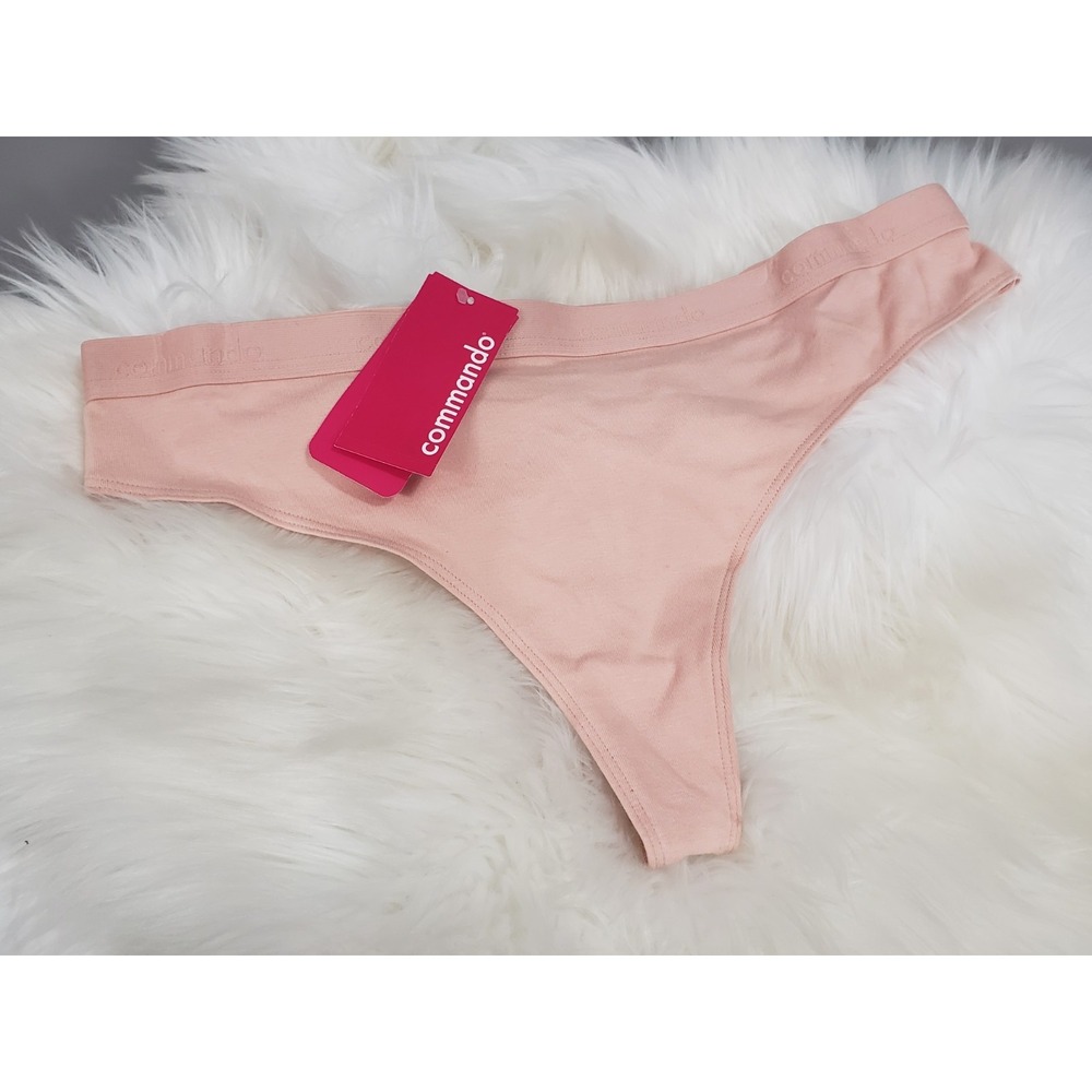 NEW MEDIUM Commando Pima Micro Rib Cotton Blend Thong Panties PRB101 APRICOT